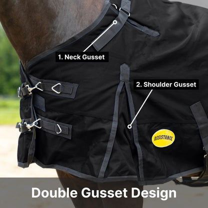 RESISTANCE Premium 1200D Waterproof Horse Turnout Blanket with 300g Polyfill & Adjustable Buckle Closure