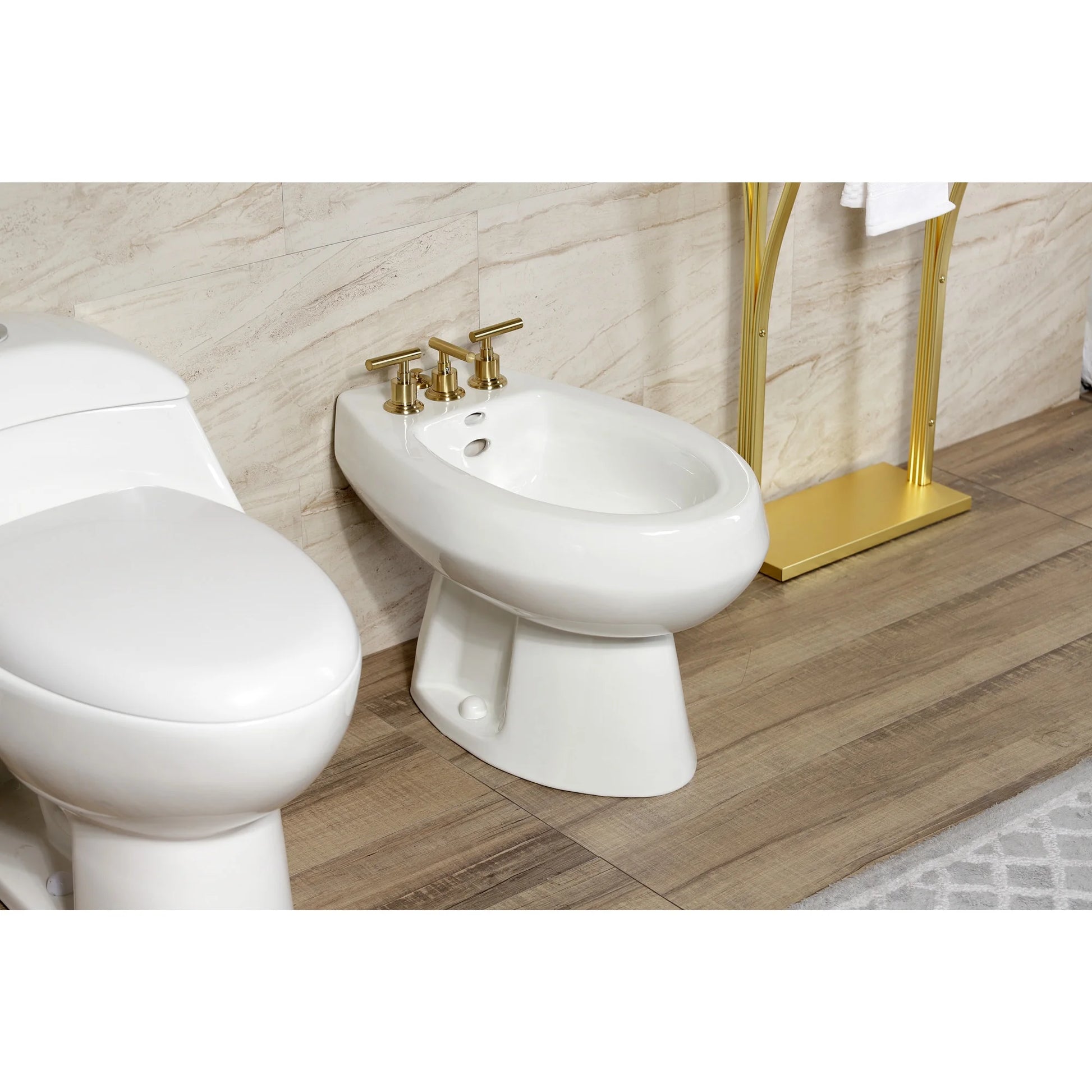 Kingston Brass KB6327CML Manhattan Three-Handle Bidet Faucet with Brass Pop-Up, Brushed Brass