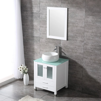 Wonline 24" Bathroom Vanity Cabinet Ceramic Sink Faucet Drain Combo w/Mirror Set White