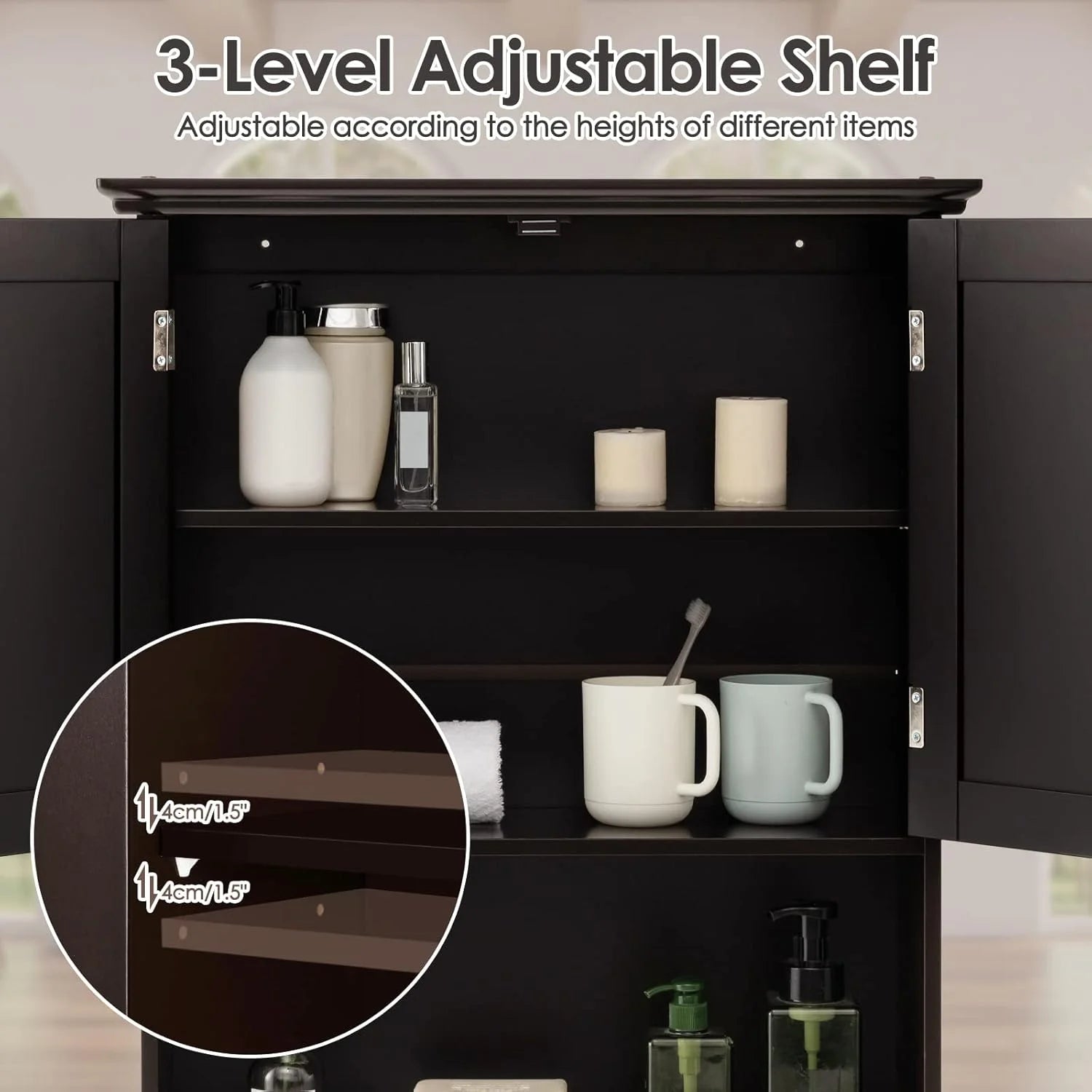 NALYL Wall Mount Bathroom Cabinet Wooden Medicine Cabinet Storage Organizer with 2-Doors and 1-Shelf Cottage Collection Wall Cabinet (Espresso)