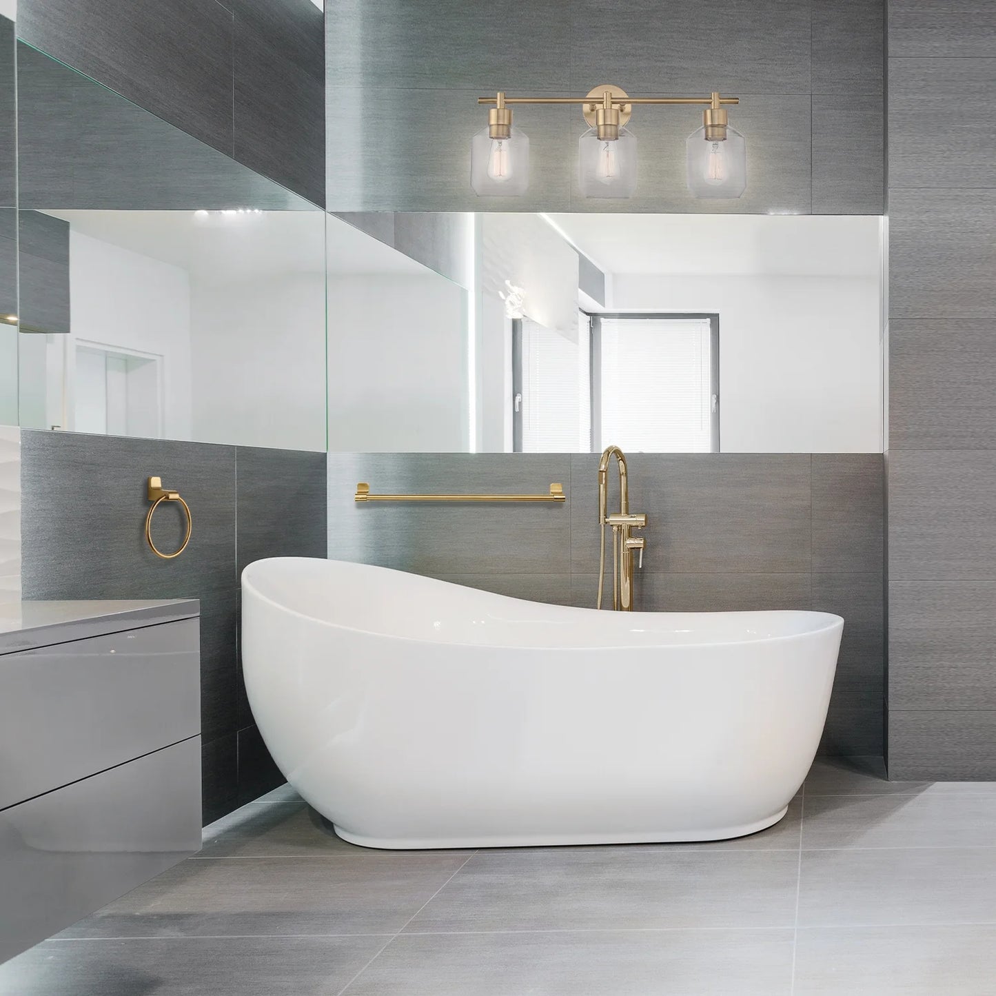Globe Electric Matte Brass Modern 5-Piece All-In-One Bathroom Set with Vanity Light, LED Bulbs