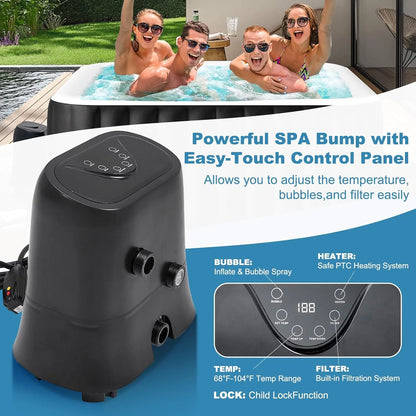 73 inch Outdoor Inflatable Hot Tub with 130 Bubble Air Jets, 4-6 Person Square Portable Hottub Spa with LED Control Panel, Blow Up Spa Bathtub with 2 Filter, Temperature up to 104° F