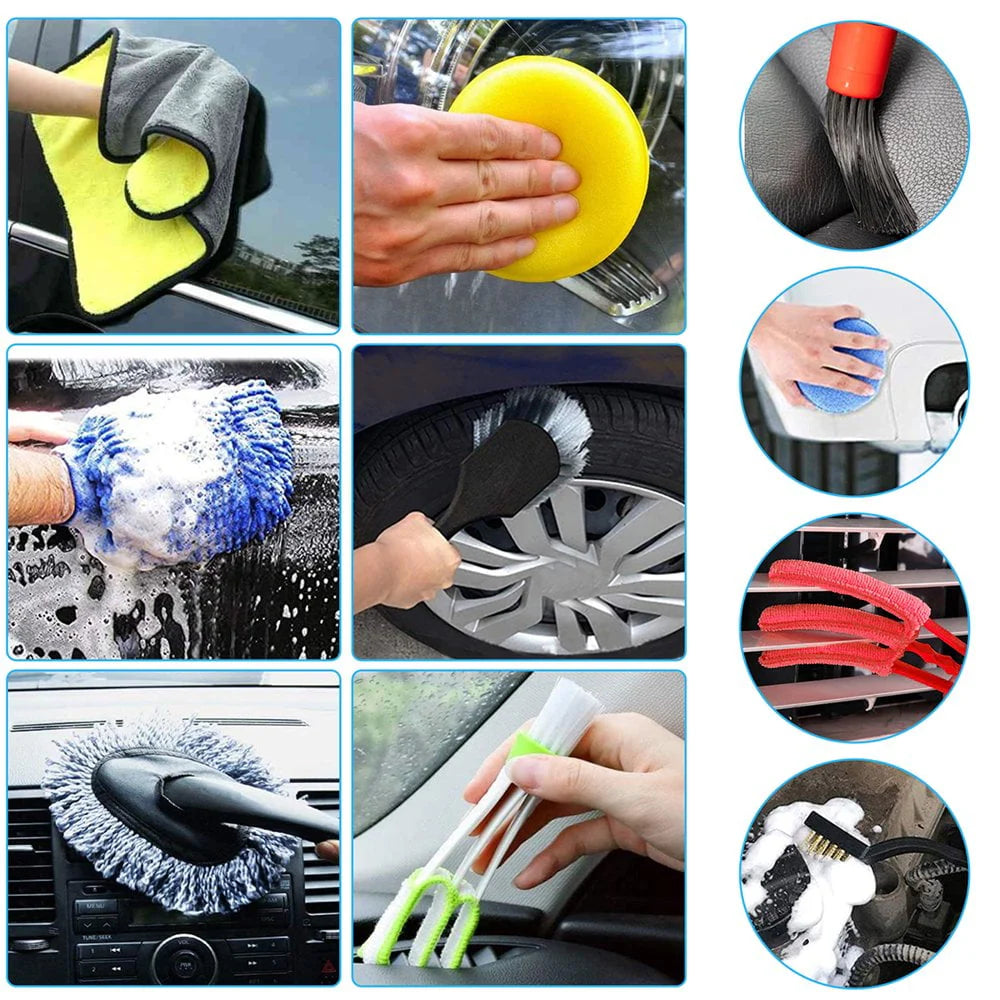 Dsseng 18pcs Car Wash Cleaning Tools Kit Car Detailing Set Car Wash Kit Interior and Exterior with Car Detail Brushes Tire Brush Towels
