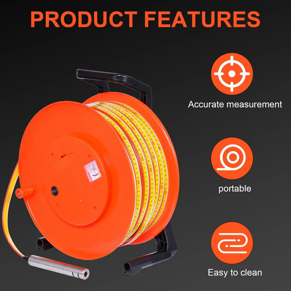 Well Water Level Indicator, Water Level Meter, 30m/98ft Water Depth Gage, Electronic Water Depth Measurement Tool, Battery Powered Liquid Gauge Indicator with 25mm Diameter Stainless Steel Probe