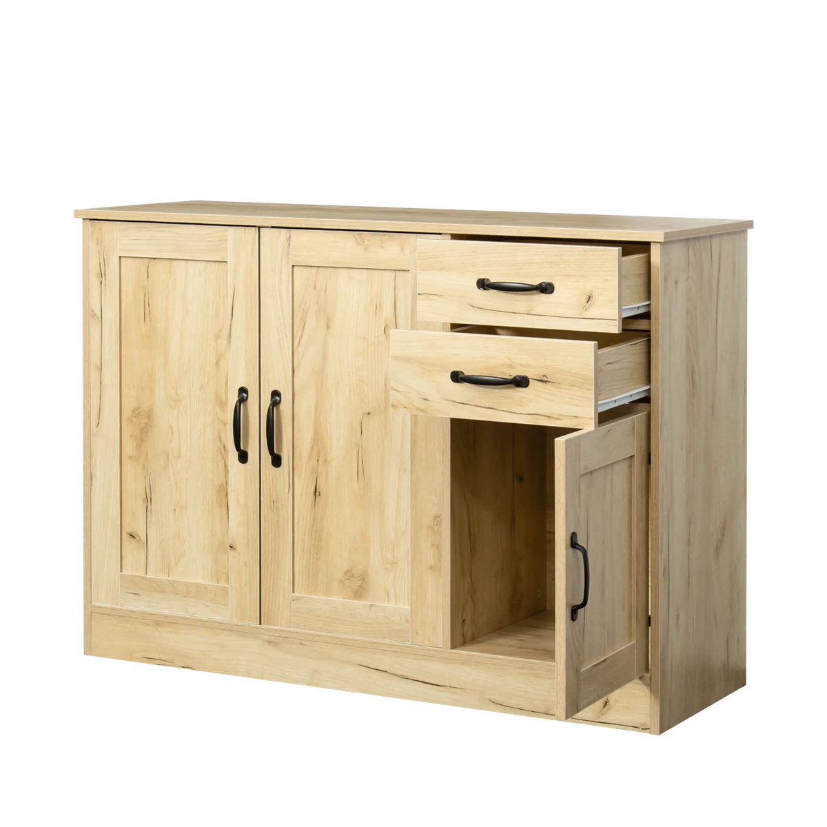 Buffet Sideboard, Kitchen Buffet Storage Cabinet Versatile Wardrobe Console Table with 2 Doors & 2 Drawers, Wood Free-Standing Pantry Cupboard with 1 Storage Cabinet for Dining Room, Oak