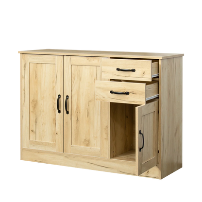 Buffet Sideboard, Kitchen Buffet Storage Cabinet Versatile Wardrobe Console Table with 2 Doors & 2 Drawers, Wood Free-Standing Pantry Cupboard with 1 Storage Cabinet for Dining Room, Oak