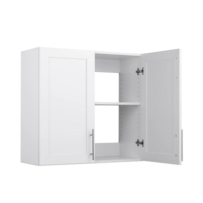 Prepac Elite 32" H Wall Cabinet with Panel Doors, White Storage Cabinet, Bathroom Cabinet, Pantry Cabinet with with 1 Adjustable Shelf 12.75" D x 32" W x 30" H, WSUR-1003-1