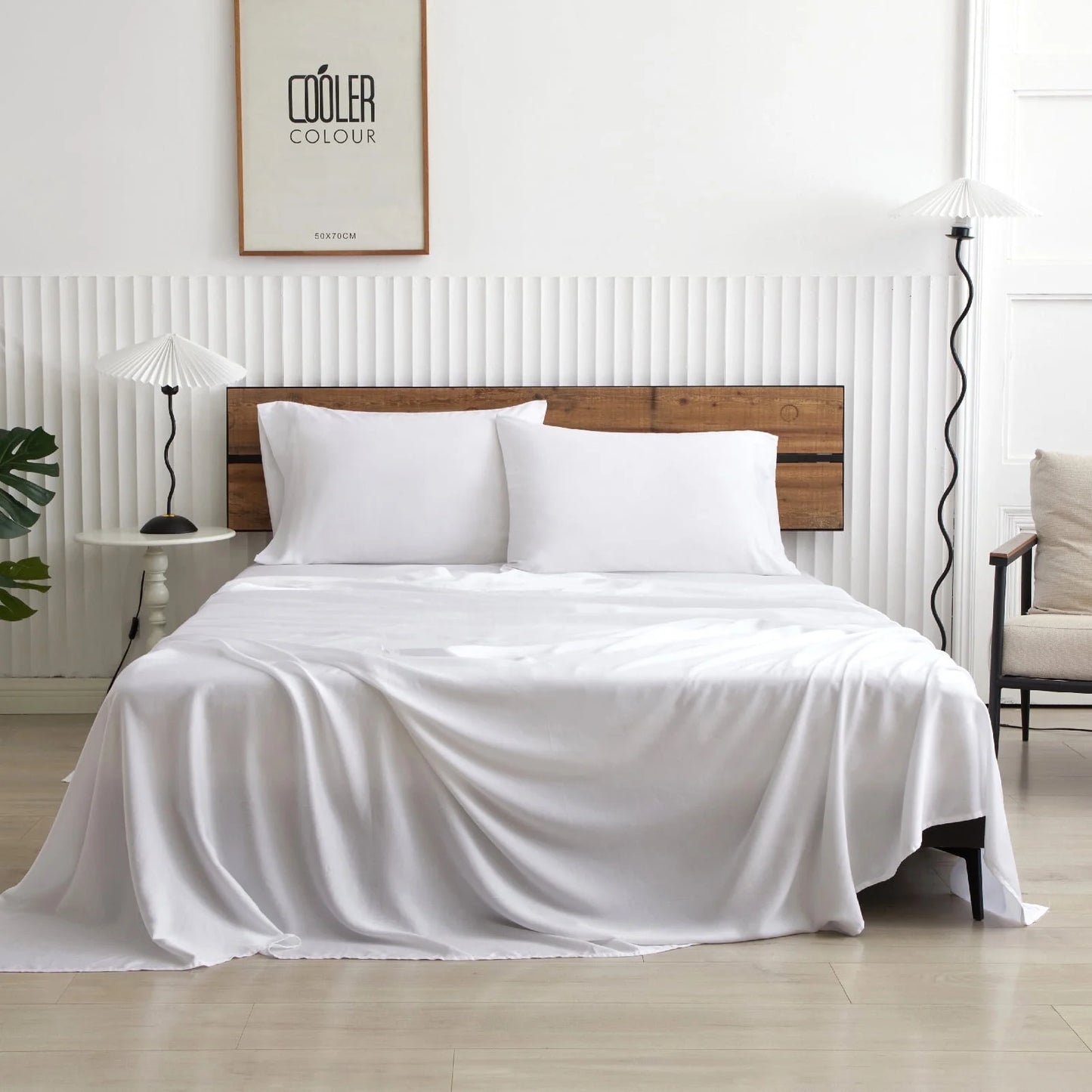 Lidoloka Luxury Lyocell Bed Sheets Set 4Pcs Queen Size for Adult,Cool& Soft,16" Deep Pocket,White