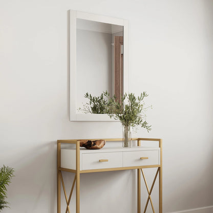 Shorewood Rectangular Wall Accent Mirror 30-Inch H X 20-Inch L, Traditional Wood Framed Living Room, Bedroom, Bathroom Vanity Mirror White Design House, 547208-WHT