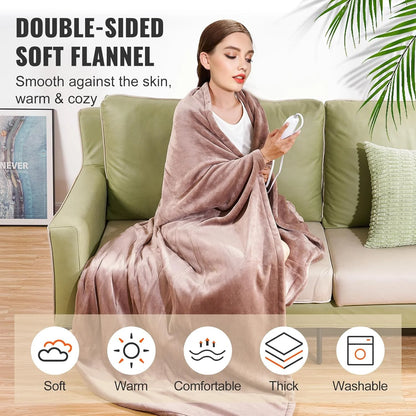 VEVOR Heated Blanket, 100"x90" King, Flannel, 10H Timer, 5 Heat Levels, Dual Control, Washable, ETL/FCC Certified (Beige)