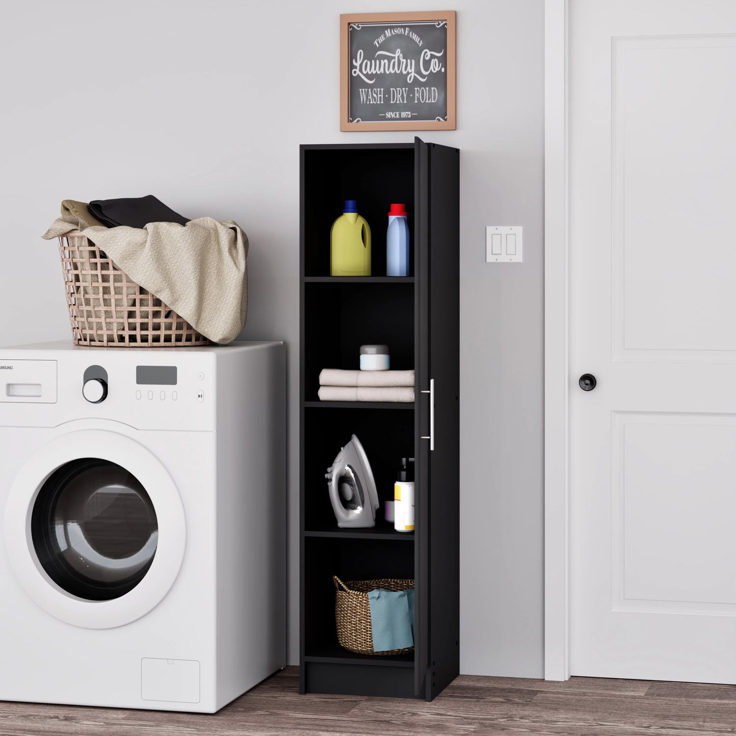 Prepac Elite 16" Storage Cabinet, Black Storage Cabinet, Bathroom Cabinet, Pantry Cabinet with 2 Adjustable Shelves, 16" D x 16" W x 65" H, BEB-1664