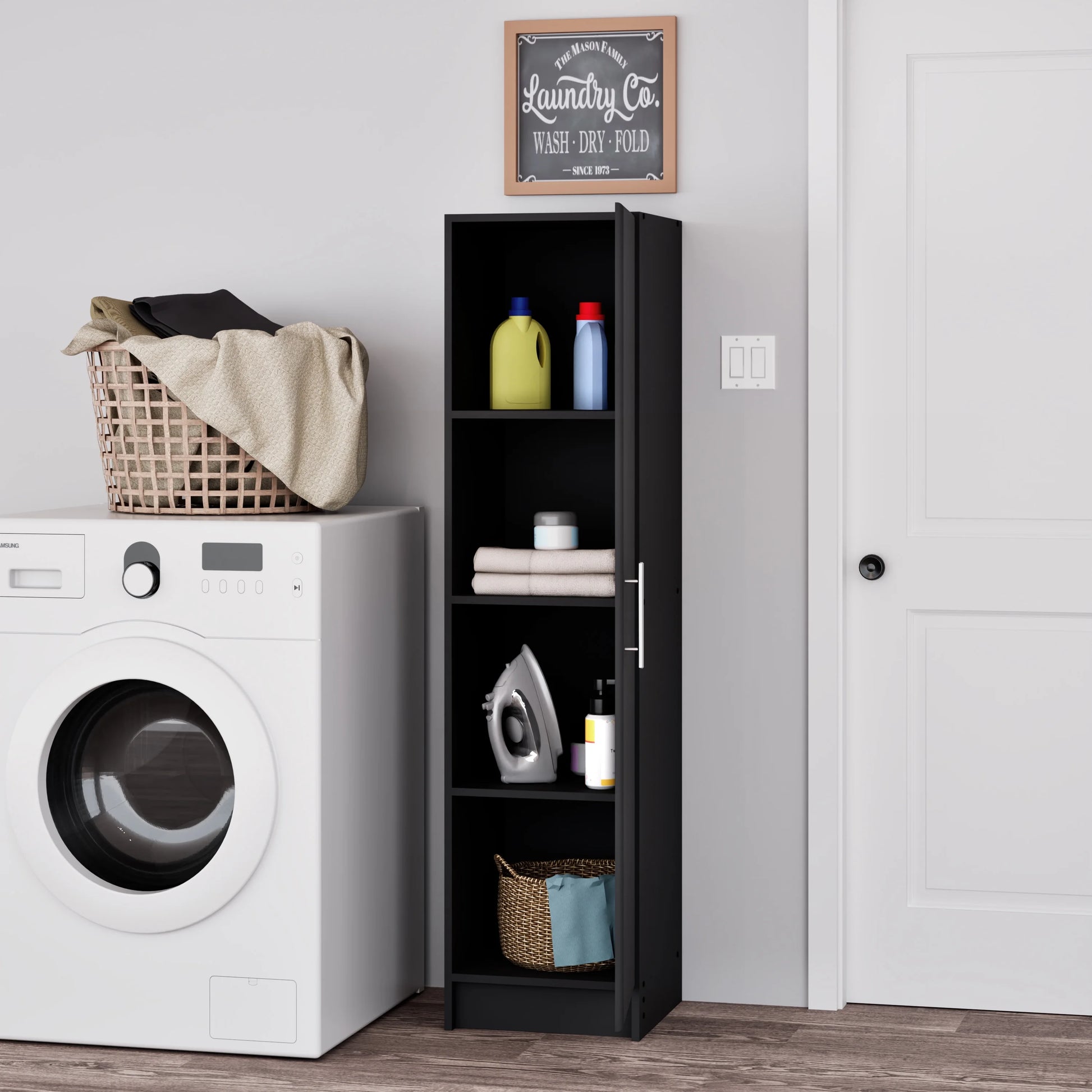 Prepac Elite 16" Storage Cabinet, Black Storage Cabinet, Bathroom Cabinet, Pantry Cabinet with 2 Adjustable Shelves, 16" D x 16" W x 65" H, BEB-1664