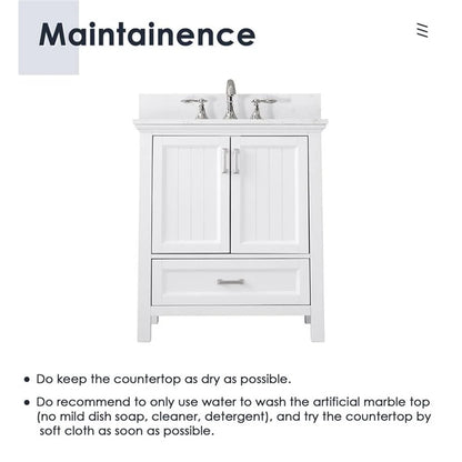 Isla 30" Single Bathroom Vanity Set in White and Carrara White Marble Countertop without Mirror