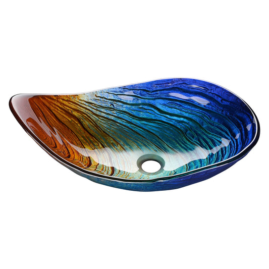 Aquaterior Bathroom Vessel Sink Tempered Glass Vessel Sink WaterDrop Artistic Vanity Above Counter Top Mount Basin
