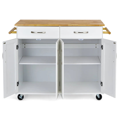 Costway 4-Door Rolling Kitchen Island Cart Buffet Cabinet w/Towel Racks Drawers White