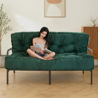 XH 8" Futon Mattress, Full Size Extra Thick Futons Sofa Couch Bed for Adults, Velvet Floor Mattress Shredded Foam Filling (Frame Not Included)