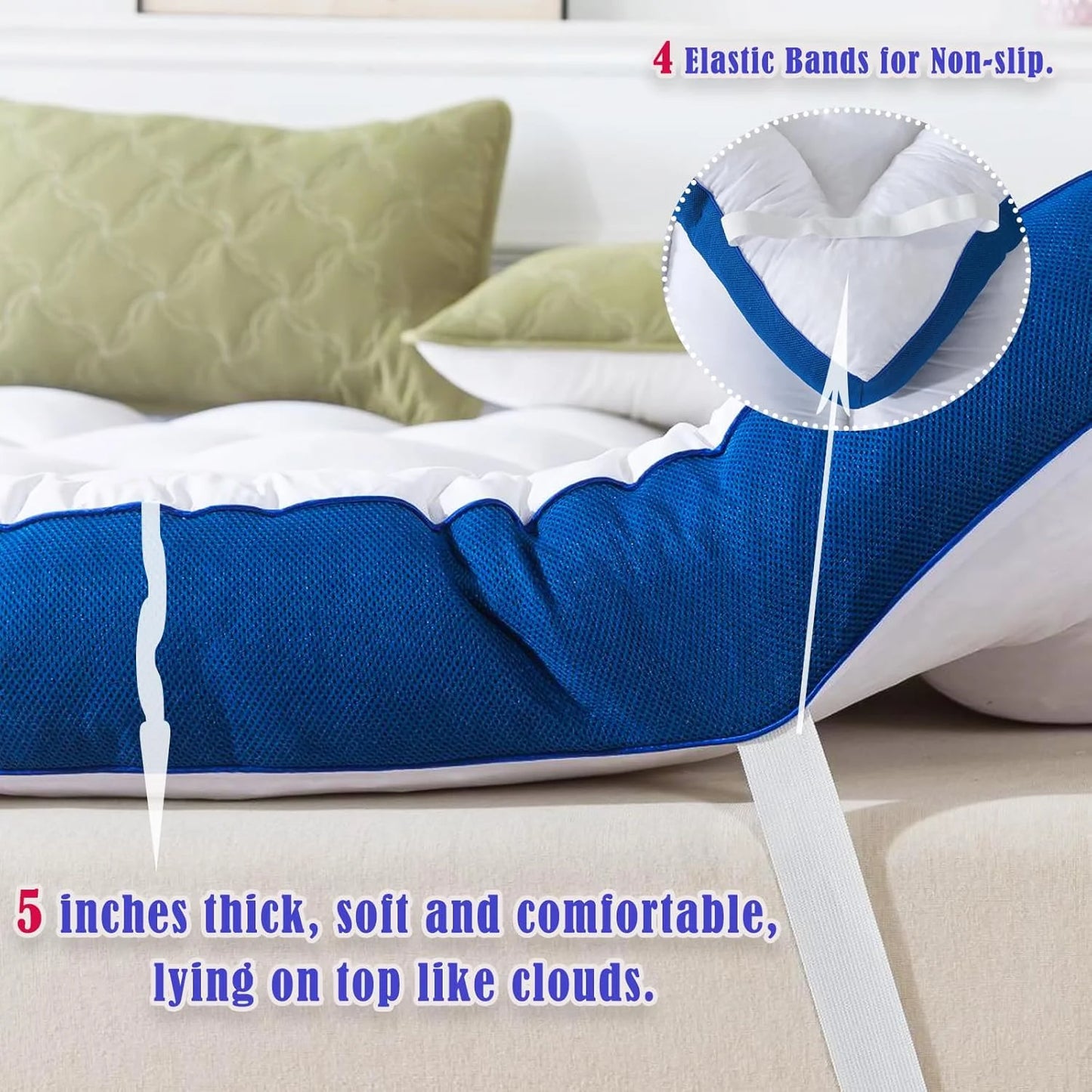 4 Inch Mattress Topper King Size Memory Foam Filled Warming Cooling Fluffy & Soft 100% Air Fabirc Top Memory Foam Pillow Top, Anti-Slip Bottom, 4 Elastic Straps, 80x78x4 Inch, King