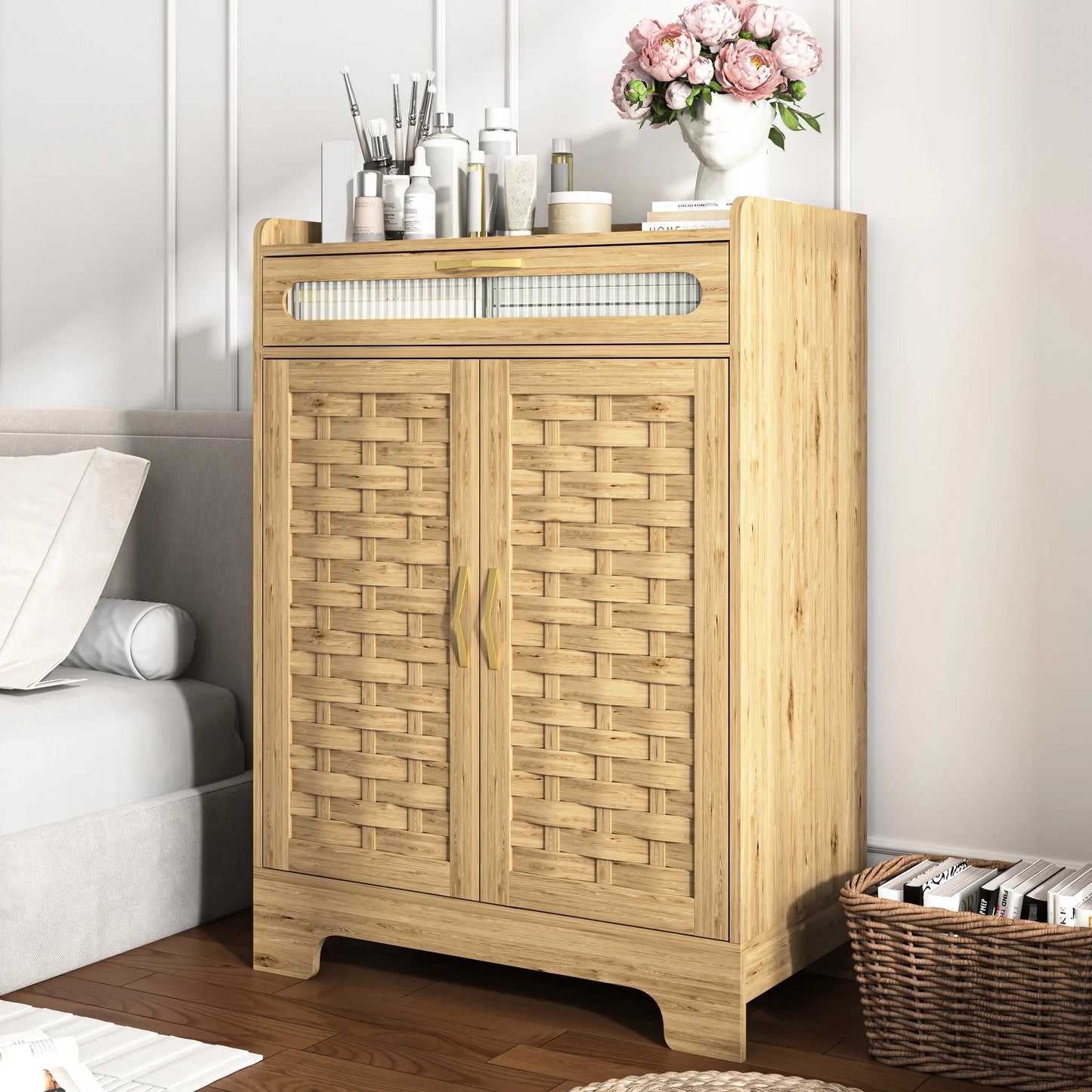 Modern Coffee Bar Cabinet With Drawer & Adjustable Shelf For Kitchen, Dining Room, Bathroom, Entryway Style Living Room