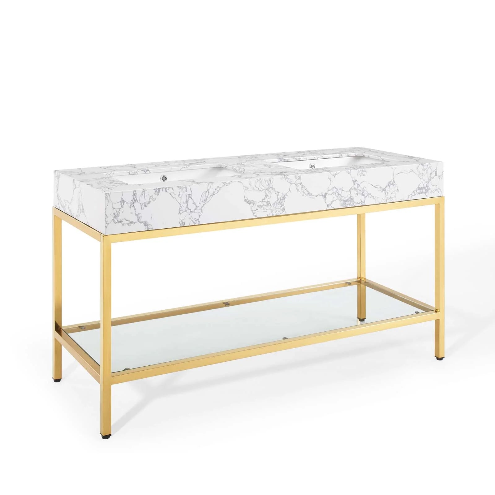 Modway Kingsley 60" Gold Stainless Steel Bathroom Vanity in Gold White