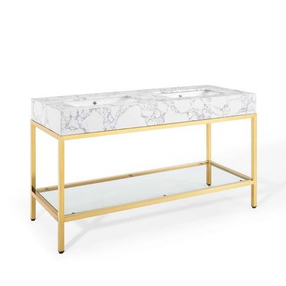 Modway Kingsley 60" Gold Stainless Steel Bathroom Vanity in Gold White