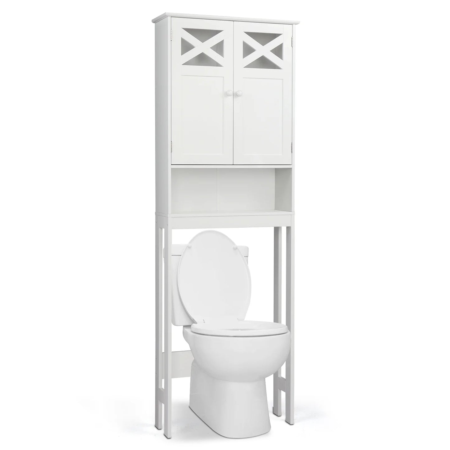 Ktaxon Over the Toilet Storage, Bathroom Storage Cabinet Organizer with Adjustable Shelf Double Doors, White
