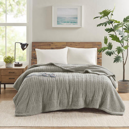 True North by Sleep Philosophy Sherpa Fabric King Heated Blanket in Gray