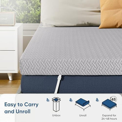 Memory Foam Mattress Topper King Size, 3 Inch Gel Infused Cooling Mattress Pad with Breathable Bamboo Cover, Pressure Relief & Machine Washable Bed Topper 76"x80" Gray