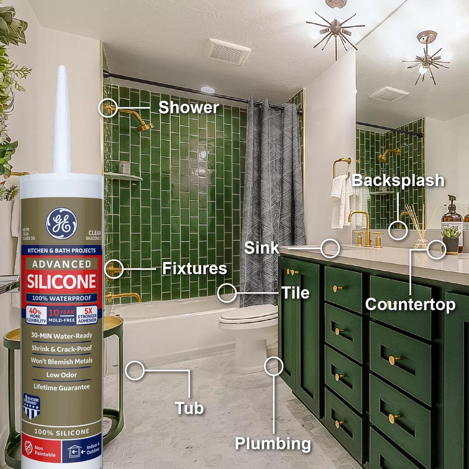 (12 pack) GE Advanced Silicone Kitchen & Bath Sealant. Pack of 1. Clear 10.1 fl oz Cartridge