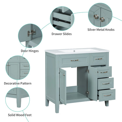 Euroco 36" Bathroom Vanity with Sink,Drawers, Solid Frame and MDF Board