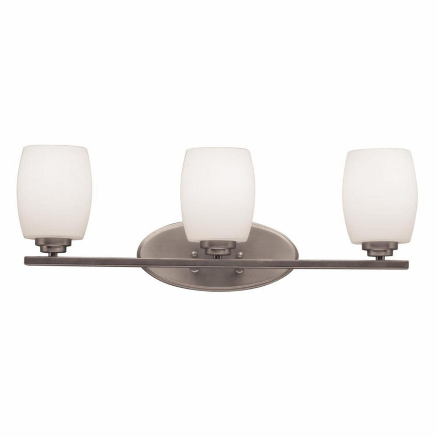 3 Light Bath Vanity Approved For Damp Locations With Contemporary Inspirations 9 Inches Tall By 24 Inches Wide-Brushed Nickel Finish-Incandescent