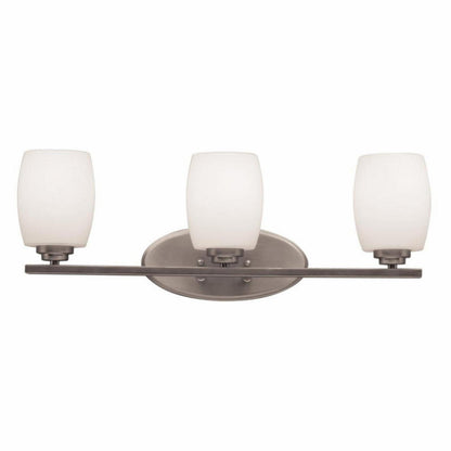 3 Light Bath Vanity Approved For Damp Locations With Contemporary Inspirations 9 Inches Tall By 24 Inches Wide-Brushed Nickel Finish-Incandescent