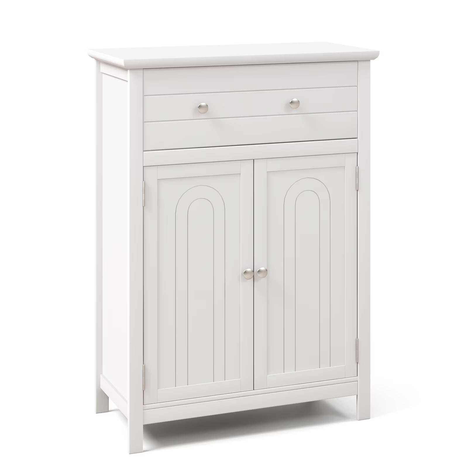 Topbuy Freestanding Bathroom Storage Cabinet Floor Cabinet with Drawer Doors and Adjustable Shelf for Storage Black