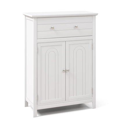 Topbuy Freestanding Bathroom Storage Cabinet Floor Cabinet with Drawer Doors and Adjustable Shelf for Storage Black