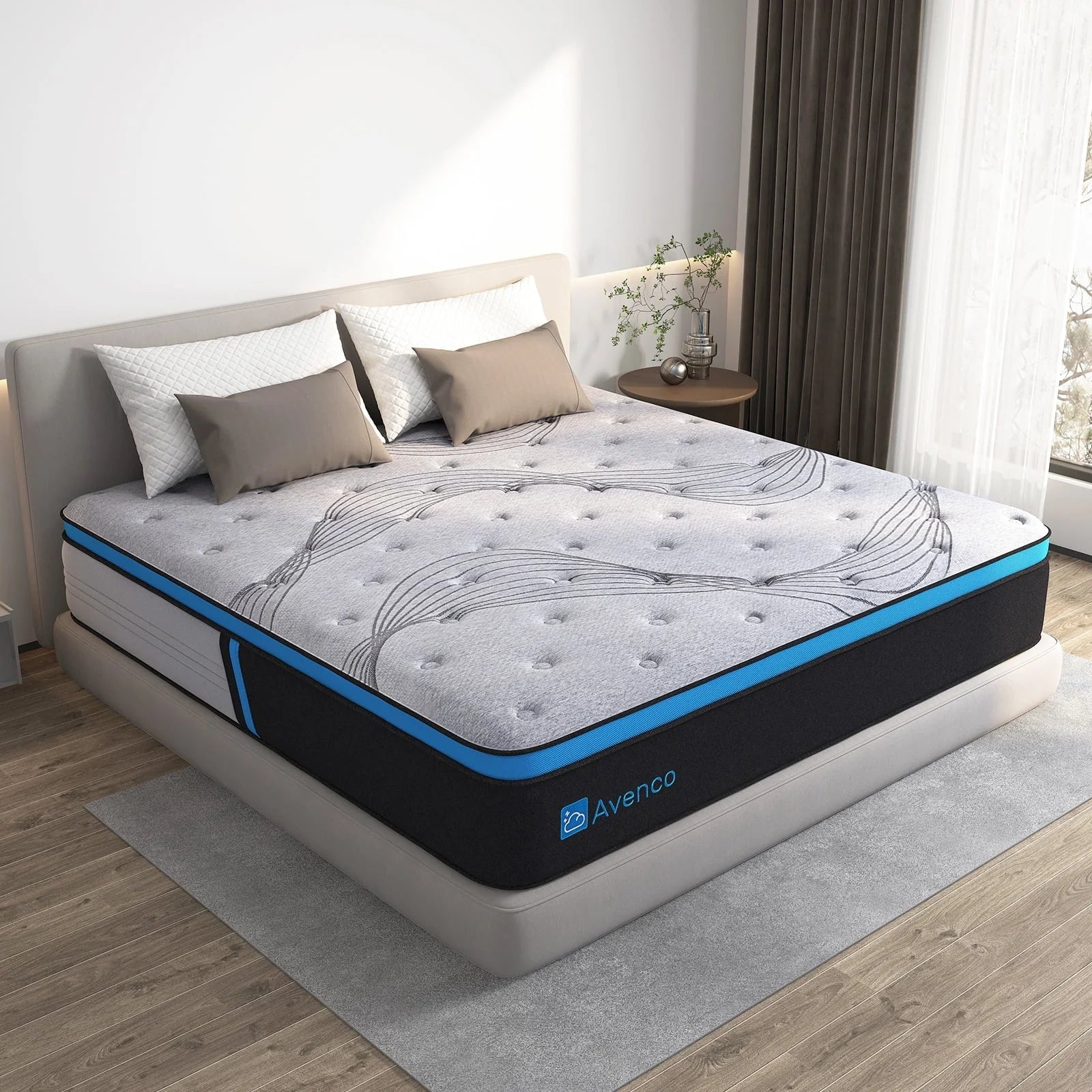 Avenco Queen Size Firm, 12-Inch Hybrid Mattress in a Box, Innerspring and Gel Memory Foam, Gray, Pillow Top