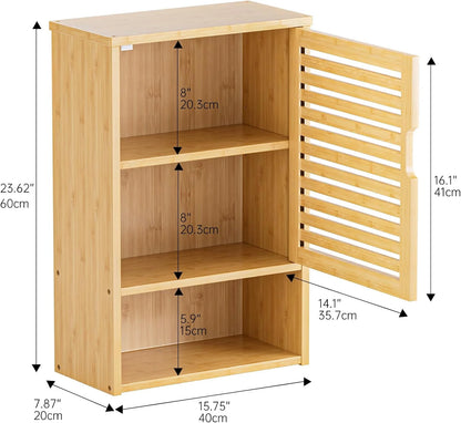 Bathroom Wall Cabinet, Medicine Cabinet Over The Toilet, Bamboo Hanging Storage Organizer with Single Door and Open Bottom Shelf, for Kitchen Living Room, Natural