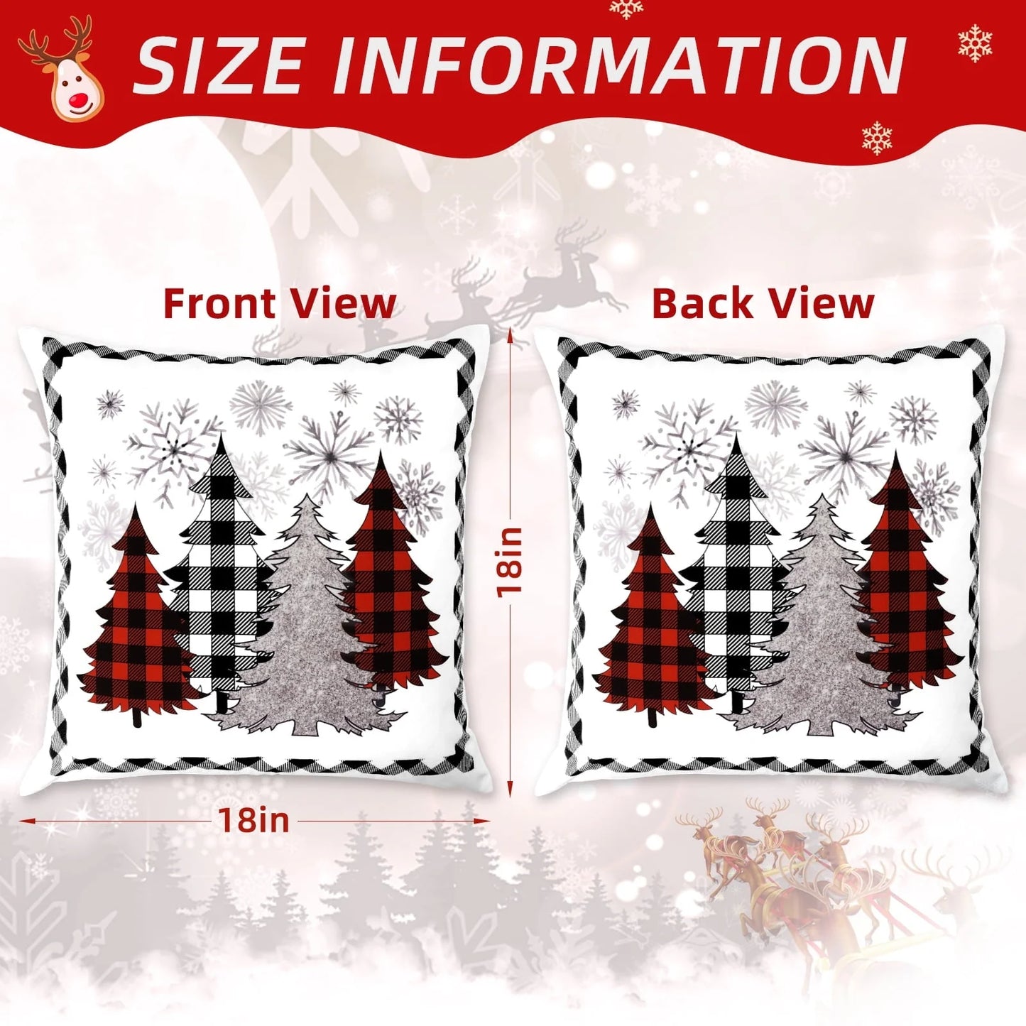 BLEUM CADE Christmas Pillow Covers 18 x 18 inch Grey Snowflakes Christmas Tree Throw Pillow Covers Set of 2,Xmas Buffalo Plaid Cushion Cover Winter Holiday Decorative Pillow Cases