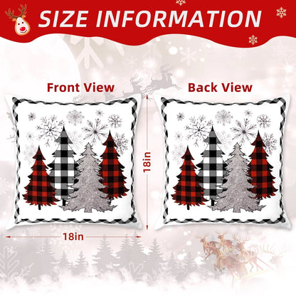 BLEUM CADE Christmas Pillow Covers 18 x 18 inch Grey Snowflakes Christmas Tree Throw Pillow Covers Set of 2,Xmas Buffalo Plaid Cushion Cover Winter Holiday Decorative Pillow Cases