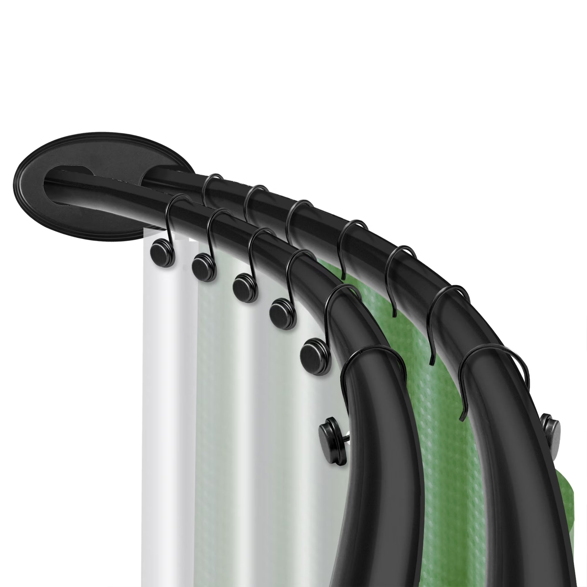 Utopia Alley Rustproof Wall Mounted Aluminum Double Curved Shower Curtain Rod, Screw Mount Rod, Secure Than Tension, Adjustable Shower Rod from 45" to 72", Includes shower liner & hooks (Black)