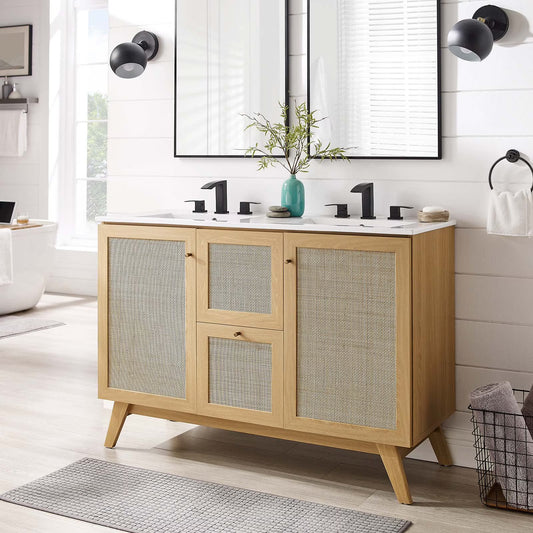 Modway Soma 48°?Double Sink Bathroom Vanity in Oak White