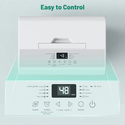 DuraComfort Dehumidifier for Bathroom Basement with Pump ,50 Pints with WIFI,up to 4,500 Sq.ft,White