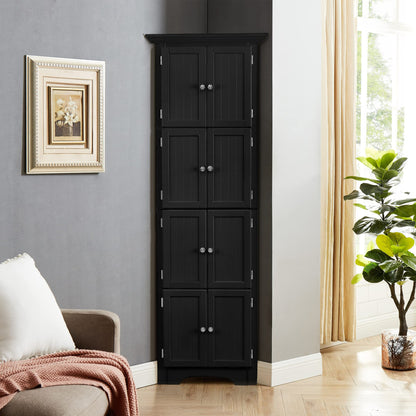Freestanding Tall Storage Cabinet with 4 Doors and 4 Shelves, Large Bathroom Cabinet, Freestanding Kitchen Pantry Cabinet for Living Room, Kitchen, Dining Room, Office