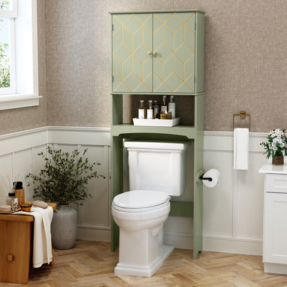 HLR Over The Toilet Storage Cabinet, Bathroom Above Toilet Storage Cabinet with Doors and Adjustable Shelves, Black