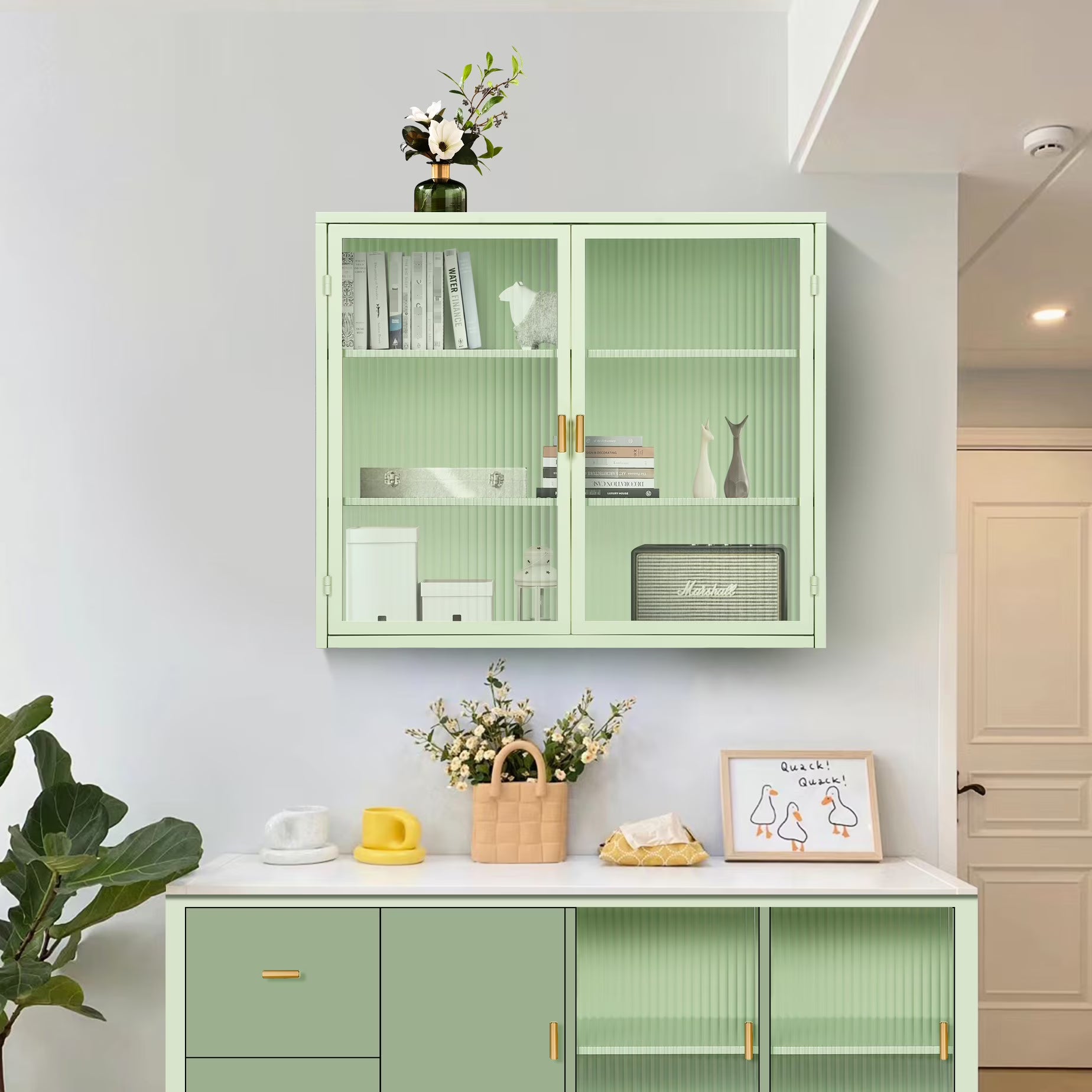 Wall Mounted Storage Cabinet In White, Minimalist Design For Home, Four Shelves, Bedroom To Kitchen Bathroom White Storage, Modern Minimalist, With