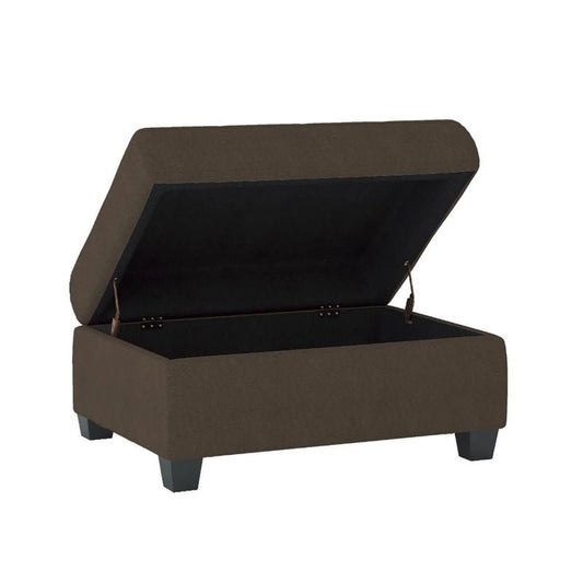 Pemberly Row Upholstered Storage Ottoman, Large Button Tufted Footrest for Living Room, Square Bench with Hidden Space for Blankets, Chocolate
