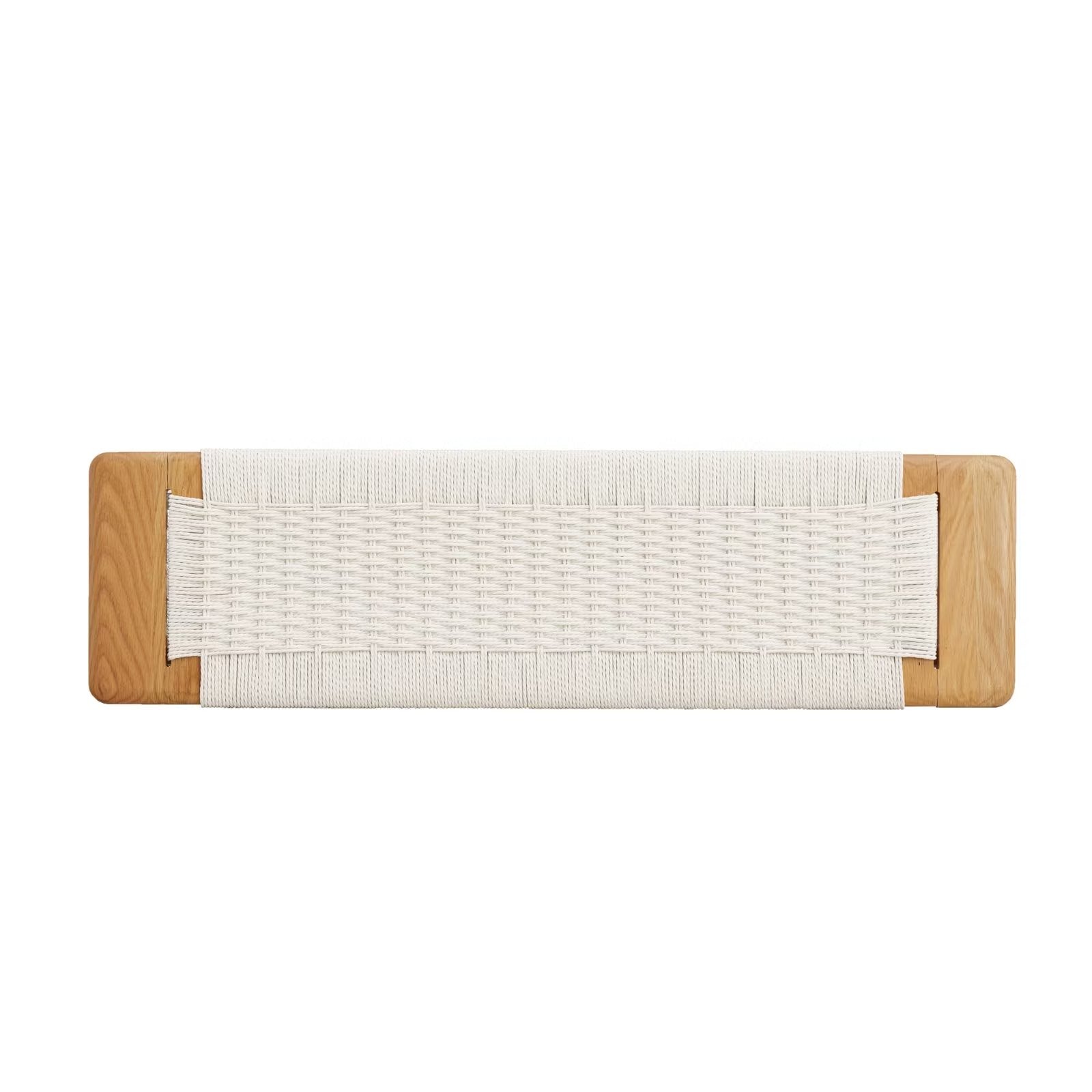 Woven Design Dining Bench, Solid Wood Bed End Bench with 4 Solid Legs and Woven Cover, Long Kitchen Dining Bench for Living Room Dining Room Bathroom, Easy Assembly, White