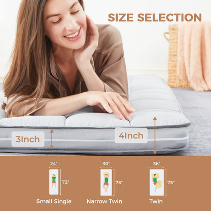 Jamdok 4Inch Floor Mattress,3-Layer Structure,Narrow Twin Size Gel Memory Foam,Removable Pillow Top Cover,Roll up Cot Mattress Topper,Portable Sleep Mat(75X30X4°)
