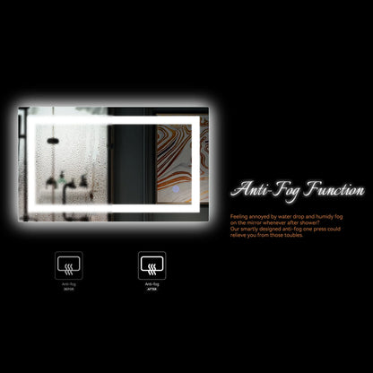 Ktaxon Anti-fog Wall Mounted Lighted Vanity Mirror LED Bathroom Mirror Anti Fog and IP67 Waterproof, Rectangle 40"x24" Silver