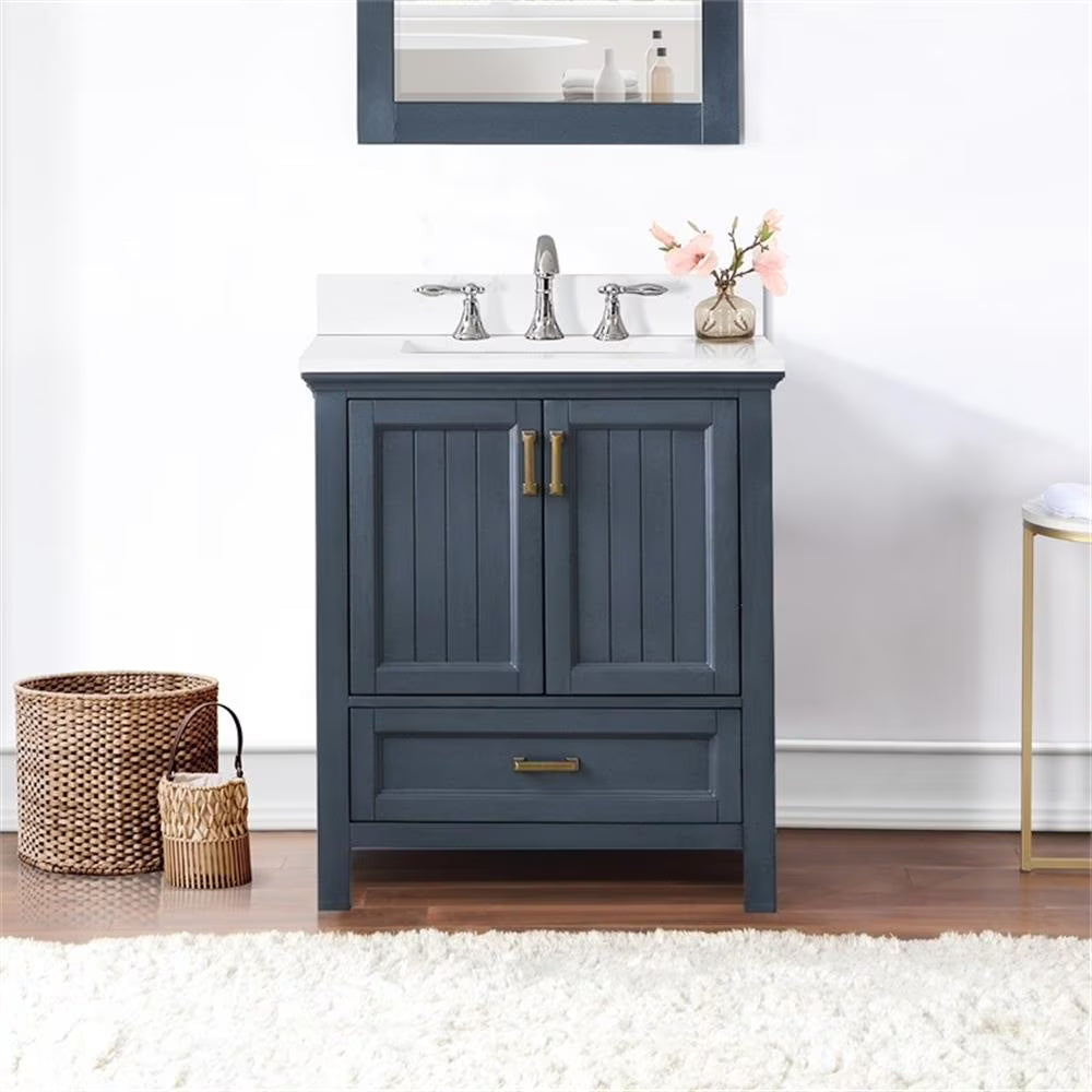 Isla 30" Single Bathroom Vanity Set in White and Carrara White Marble Countertop without Mirror