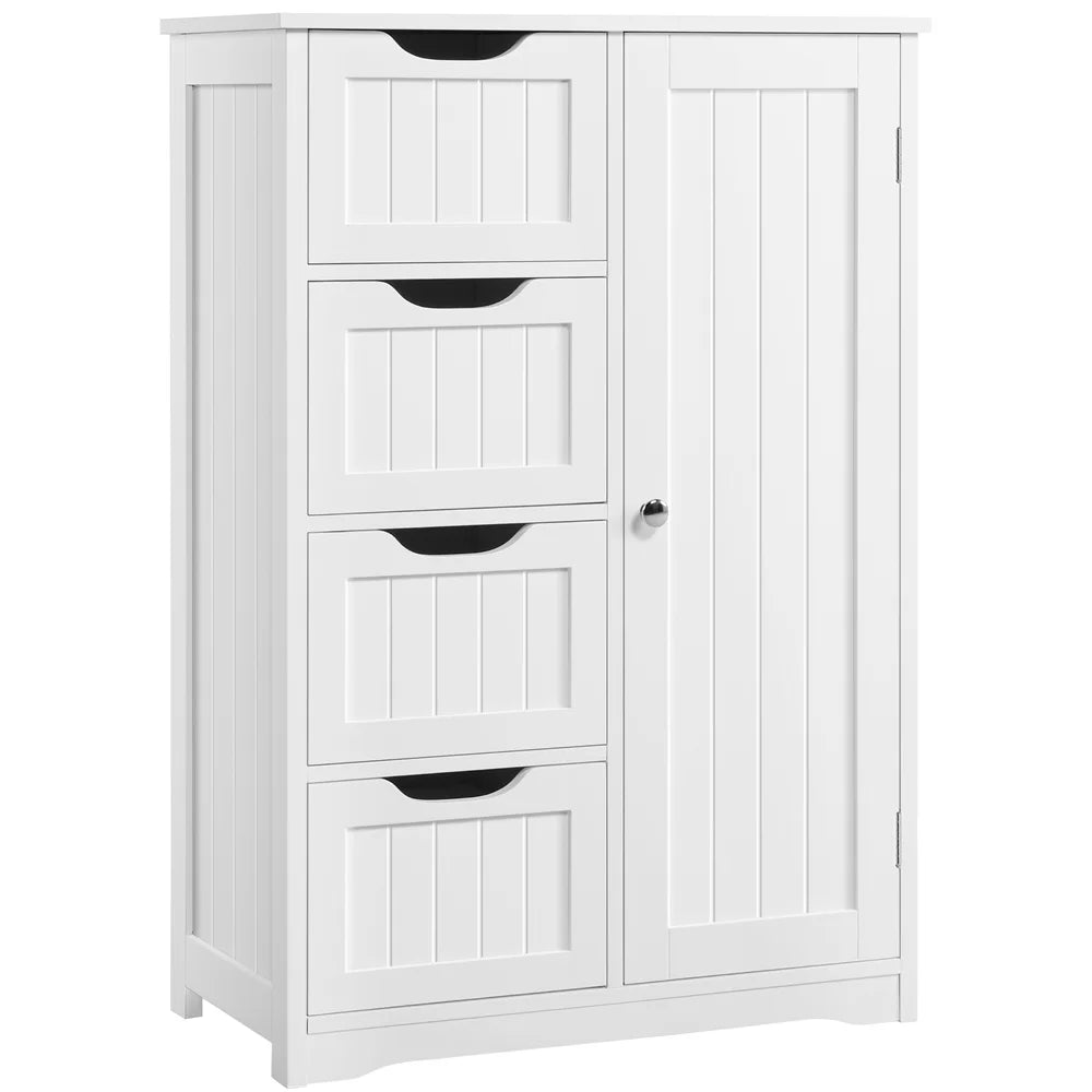 Yaheetech Wooden Cabinet Storage Unit with 4 Drawers & Cupboard for Bathroom, White