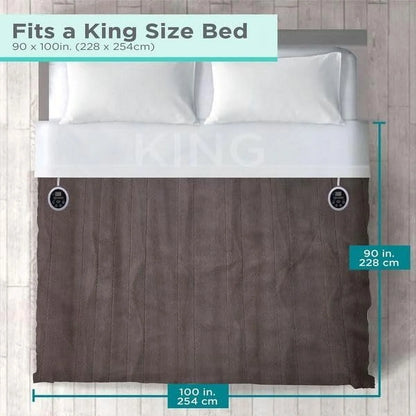 BLACK+DECKER Heated Blanket Electric King, 10 Heating Levels, 10H Timer, Auto Shutoff, Dual Zone Heating, 90x100 inches, Grey